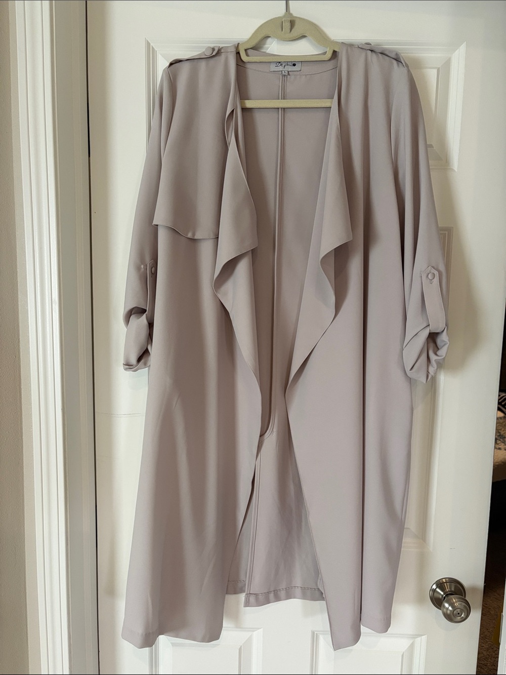 Drape Front Long Robe-Style Cardigan in Light Grey